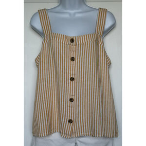 J. Crew Women Tank Top Yellow White Stripe Linen Blend Button Beach Coastal Sz M
